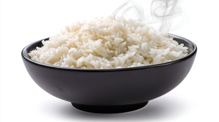 bowl of white rice isolated on white background