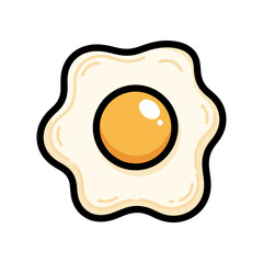 Pixel Art Fried Egg with a Yellow Yolk and White Outline on White Background