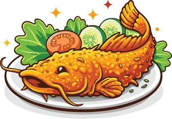 Crispy Fried Catfish (Lele Goreng) Indonesian Street Food Logo Design