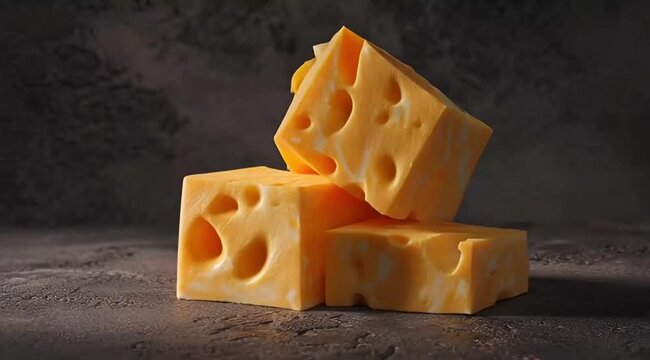 Swiss Cheese Cubes with Holes Close Up Cinematic 4K Video