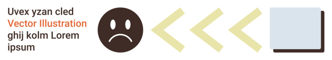 Fototapeta premium Emotional expression, navigation, feedback, choices, direction, communication. A sad face icon followed by arrows leading to a blank square. Emotional expression and navigation concept