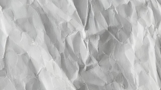 White crumpled paper background texture. Stop motion animation. Seamless looping.Close up of a crumpled piece of white paper showing texture and subtle shadows across the surface.