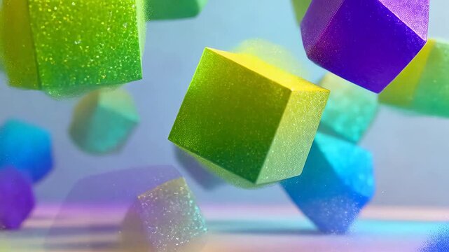 Colorful floating geometric cubes in bright abstract space