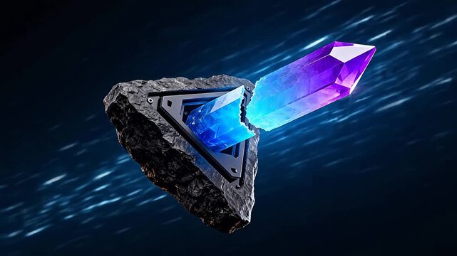 Purple crystal structure on dark rock with metal accents