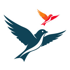 Obraz premium Two Stylized Birds Flying Silhouette in Teal and Orange Colors on White