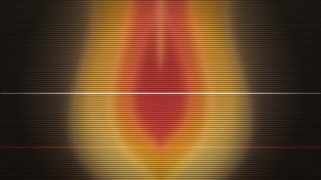 Vibrant orange and red flame motion burns brightly against a dark background with horizontal white and red lines.