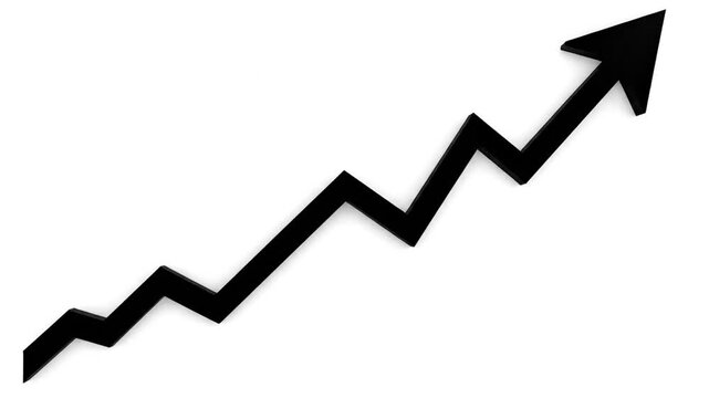Black 3D stepped arrow graph on white background