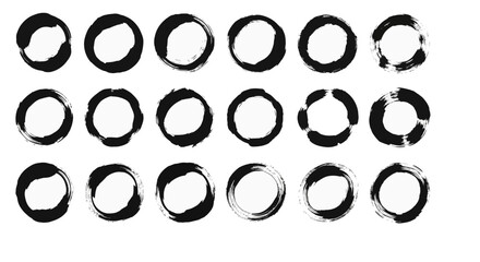 abstract black hand-drawn ink circles organic brush strokes on a clean white background perfect for minimalist graphic design branding and artistic assets.