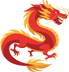 Obraz premium Vibrant Red and Gold Dragon Illustration Symbolizing Power and Good Fortune