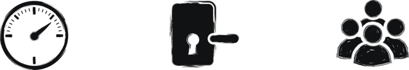 Time and Community Icon Set with Thermostat Control, Door Lock and Community Group