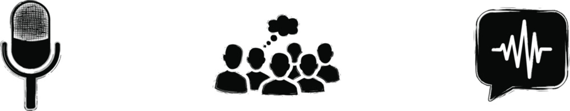 Media and Community Icon Set with Podcast Microphone, Community Group and Voice Message
