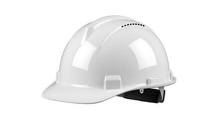 Fototapeta premium White Safety Helmet with Adjustable Strap and Ventilation Holes for Construction or Industrial Use
