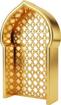 Golden Islamic Arch with Geometric Lattice Work