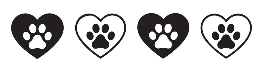 Animal lover heart paw print set for pet adoption charity events and veterinary medicine branding graphic © Sen