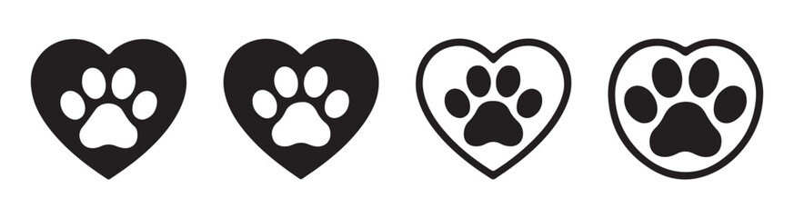 Heart and paw print icons bundle for veterinary clinics animal hospitals and pet grooming business logos