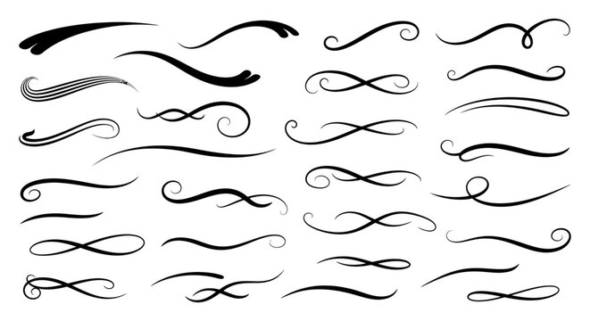 black decorative calligraphic swashes elegant flourishes and versatile text dividers for typography graphic design.