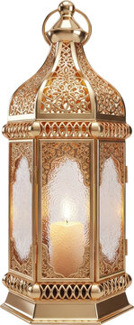 Tall Ornate Golden Lantern with Candle Light
