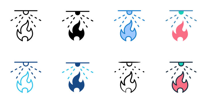 Fire suppression icons set multiple style collection. Editable stroke 
