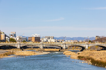 Fototapeta premium 鴨川から見た七条大橋