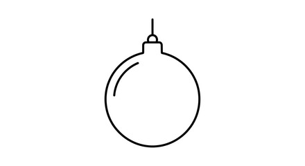 Simple black line art icon representing a classic round Christmas tree ornament ready for holiday decoration on transparent background