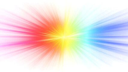 Bright rainbow radial gradient with radiant light streaks spreading outward isolated on transparent background