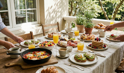 Fototapeta premium Weekend Brunch with Friends at Home