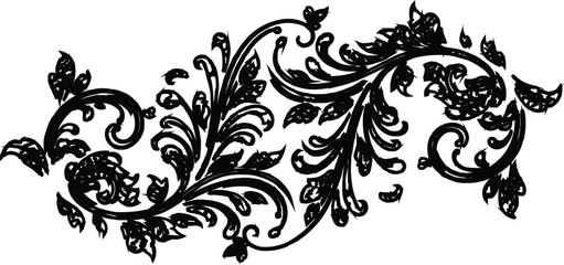  described showcases a striking black floral design set against a crisp white background, creating a strong contrast that highlights the intricacies of the artwork. The detailed depiction of leaves,  © Meshkat