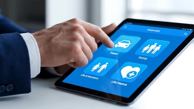 Businessman Using Digital Tablet to Access Insurance Services Online.