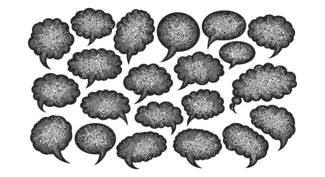 distressed speech bubbles vector set with grunge texture perfect for communication dialogue and thought process concepts in design.