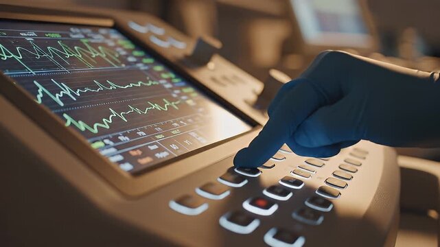 Medical Heart Monitor Screen Interaction Close Up Video.