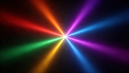Obraz premium Chromatic Burst: A mesmerizing visual symphony of radiant beams, emanating from a central point, showcasing the vibrant spectrum of colors in a dark and dynamic composition.