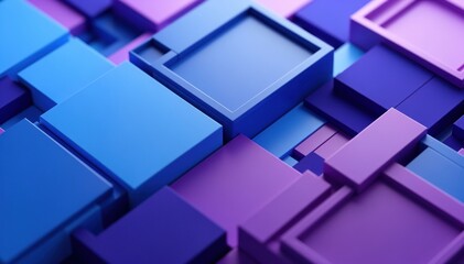 Obraz premium Geometric Abstraction: A captivating display of interlocking cubes in a gradient of cool blues and purples, creating a modern, abstract visual.