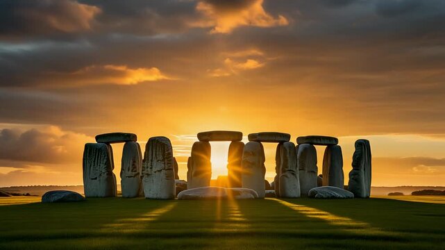 Stonehenge at Sunset - Ancient Monument Bathed in Golden Light.