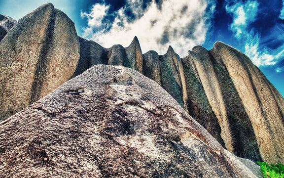 Amazing landscape of La Digue Island in the Seychelles Archipelago