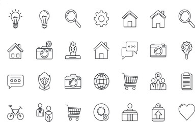 Print Essential Web and E-commerce Line Icon Set Featuring Business Communication Real Estate Shopping Cart and Creative Idea Symbols