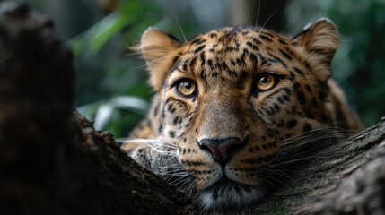 Fototapeta premium A leopard lounging on a tree branch