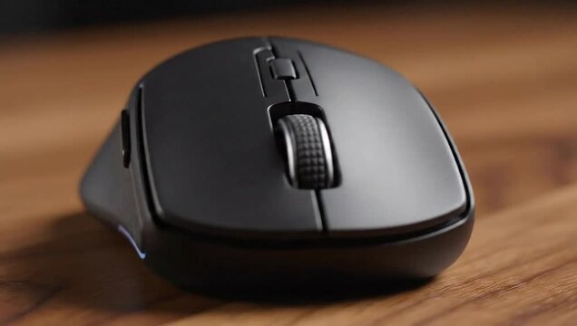 Ergonomic Wireless Mouse on Wooden Surface - A Detailed Look.