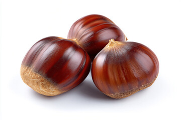 Obraz premium Three fresh chestnuts isolated on white background