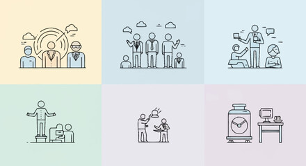 Set of business and teamwork icons in line art style. © Ahmad