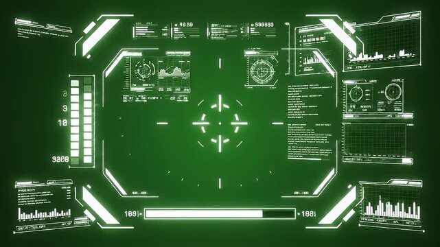 Futuristic green heads-up display with digital data