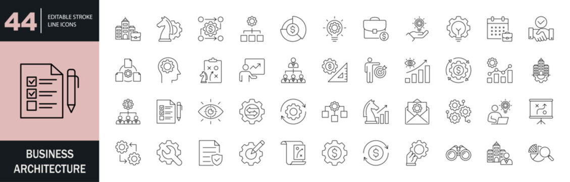 Business architecture icon set. Editable line icons. Vector illustration.
