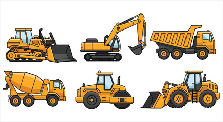 Construction Vehicle Icon Set – Heavy Machinery Line Vector for Engineering and Infrastructure Work © RNB DESIGN