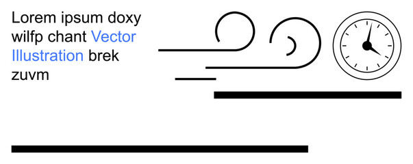 Time management, abstract design, motion, deadline pressure, productivity, wind effects. A clock with wind-thumbs up swirls and minimalistic text elements. Time management and abstract design concept © robu_s