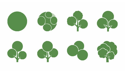 Minimal architectural tree symbols top view flat vector icon set for landscape plans © Md
