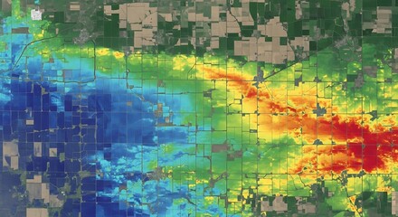 Obraz premium Analysis of Agricultural Health Using Thermal and NDVI Satellite Imagery for Crop Monitoring