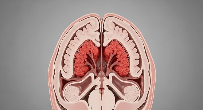 Anatomical illustration of the human brain highlighting the thalamus and hypothalamus regions