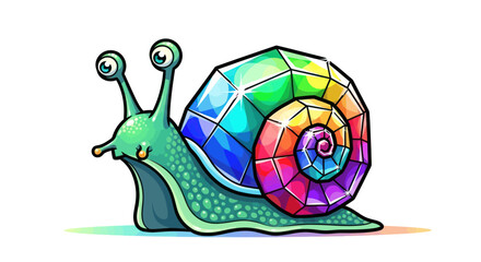 A whimsical green snail with a jewel-encrusted rainbow shell. © milenialdesastudio