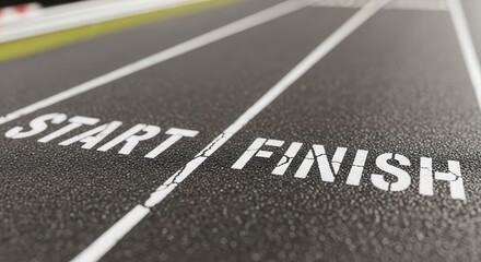 Marked lines indicating the beginning and end points on a textured asphalt running surface