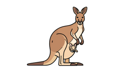 A mother kangaroo with her joey in her pouch. © milenialdesastudio
