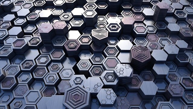 Abstract hexagon pattern geometric 3 d design in shades of blue and brown